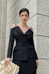 Elodie Black Off-shoulder Blazer