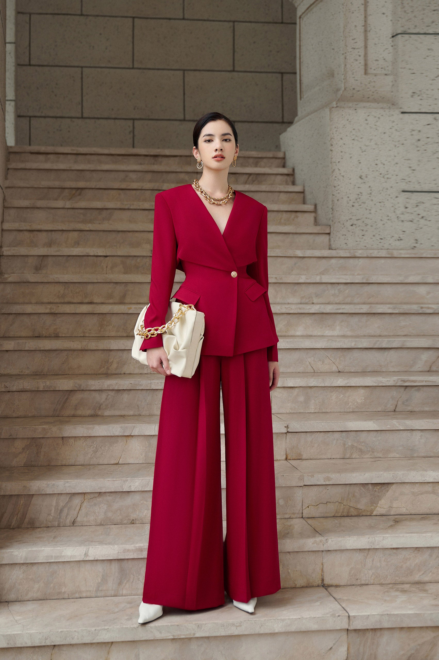 Red Velvet Wide Leg Pants