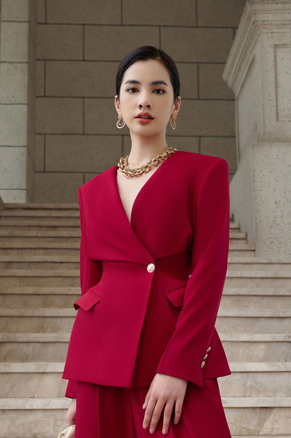 Helena Red Velvet Corset Blazer