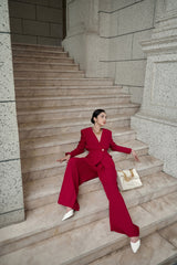 Red Velvet Wide Leg Pants