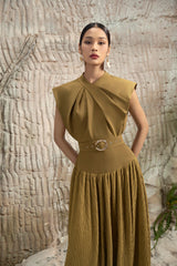 Cerise Draping Neck Dress