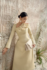 Floral 3D Diagonal Neck Dress