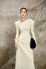 Ivory Diagonal Neck Dress