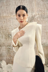 Ivory Diagonal Neck Dress