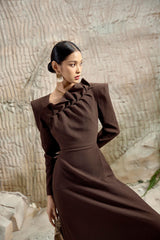 Briar Brown Diagonal Neck Dress