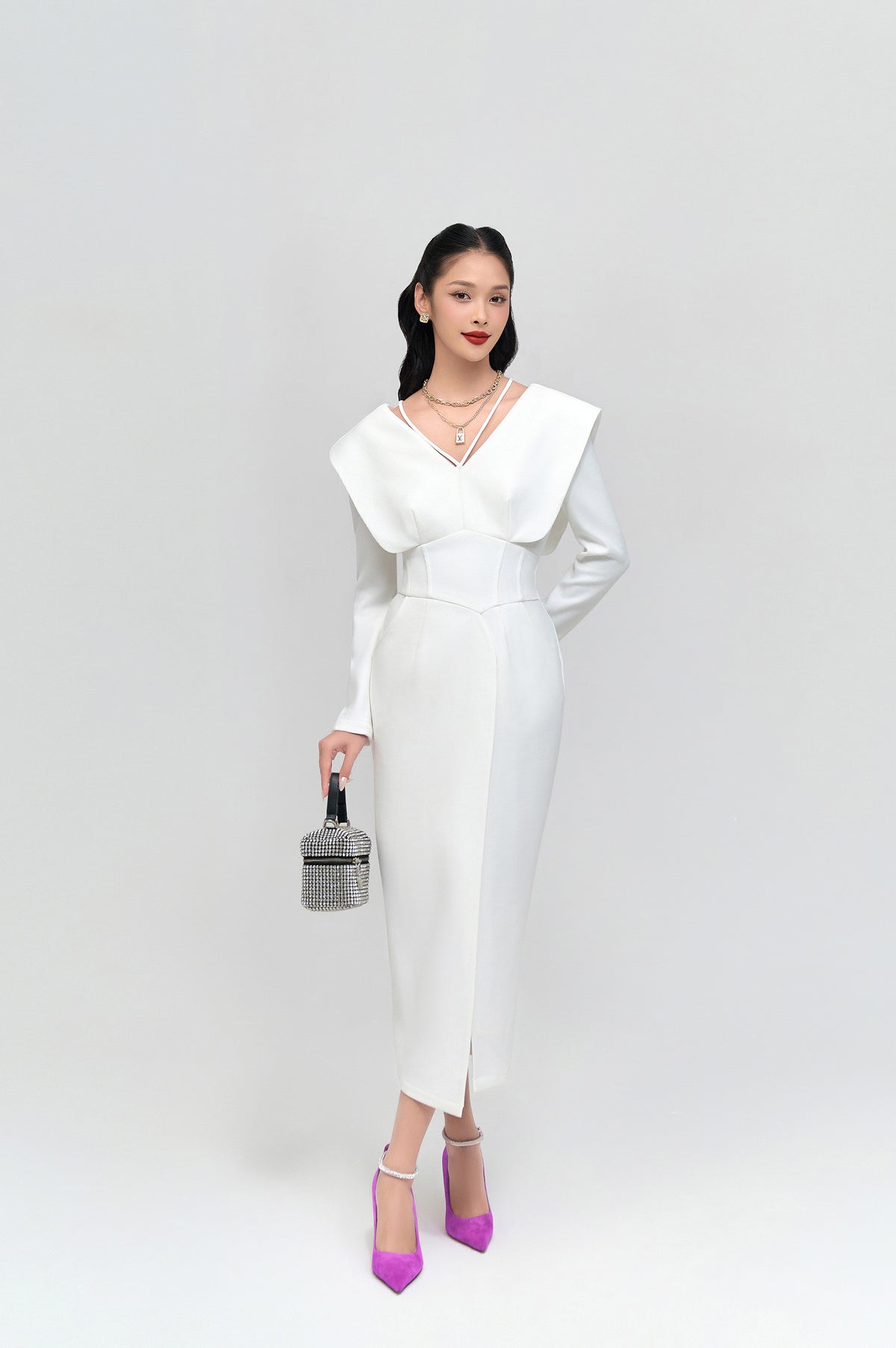 Wren White  V-neck Pencil Dress
