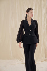 Sana Black Puffy Sleeves Blazer