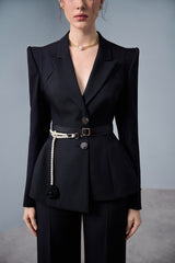 Della Black Asymmetrical Lapel Blazer