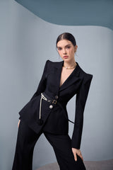 Della Black Asymmetrical Lapel Blazer