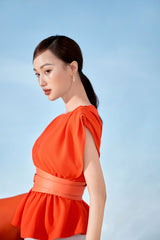 Orange Boat-neck Blouser