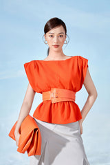 Orange Boat-neck Blouser