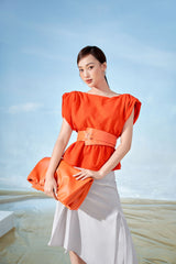 Orange Boat-neck Blouser