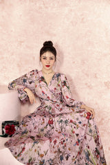 Lavender Pink Pleated Maxi Dress