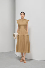 Hazelnut Pleated Collar Dress