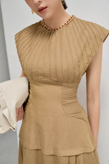 Hazelnut Pleated Collar Dress