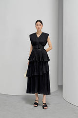 Black Square Shoulder Tunic Dress