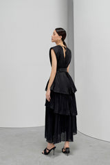 Black Square Shoulder Tunic Dress