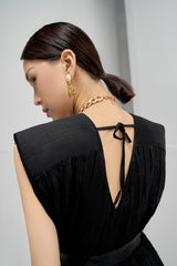 Black Square Shoulder Tunic Dress