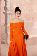 Blooming Orange Off-shoulder Dress
