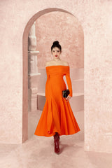 Blooming Orange Off-shoulder Dress
