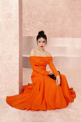 Blooming Orange Off-shoulder Dress