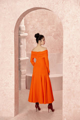 Blooming Orange Off-shoulder Dress