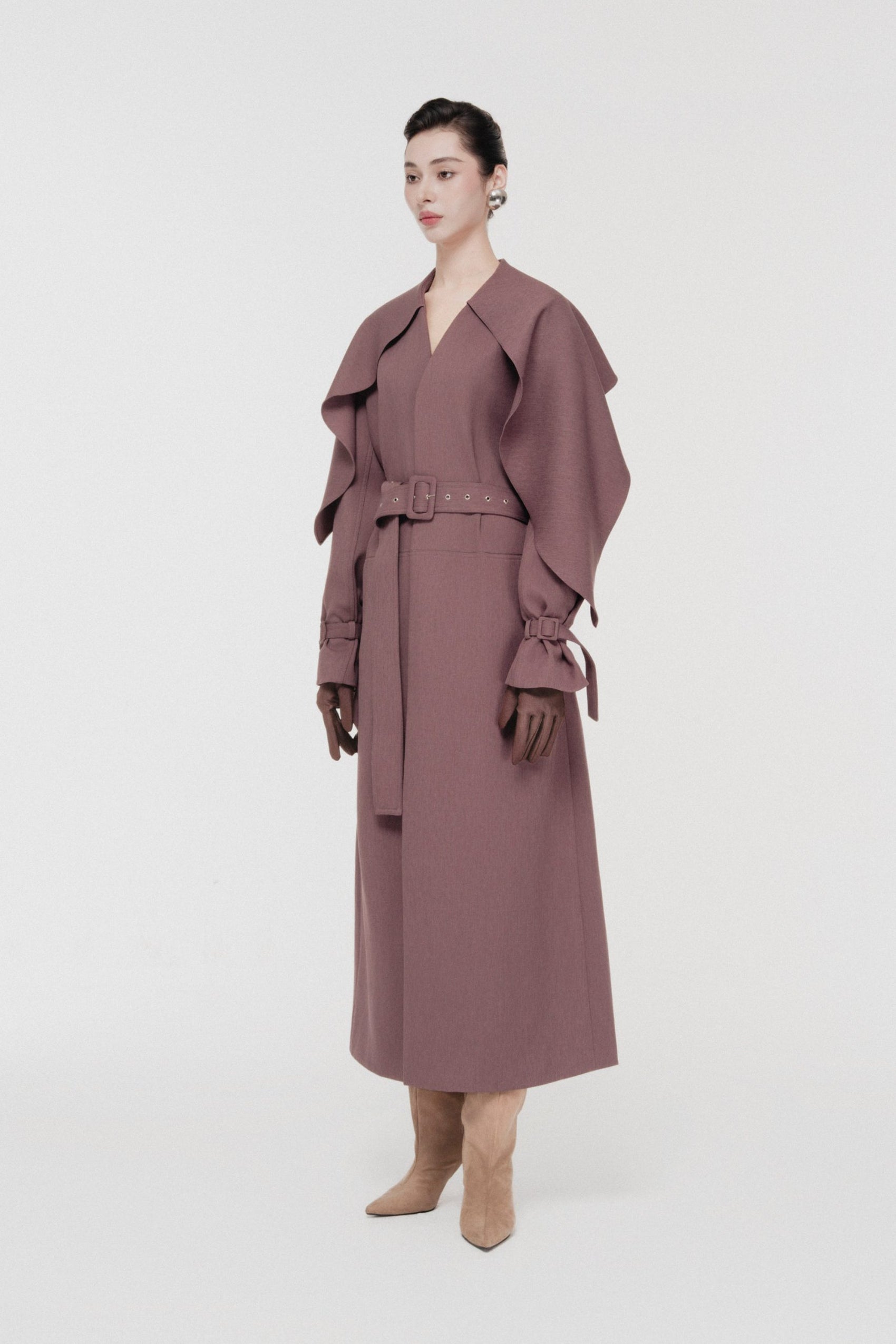 Cape-Collar Structured Trench Coat in Rose Taupe image 1