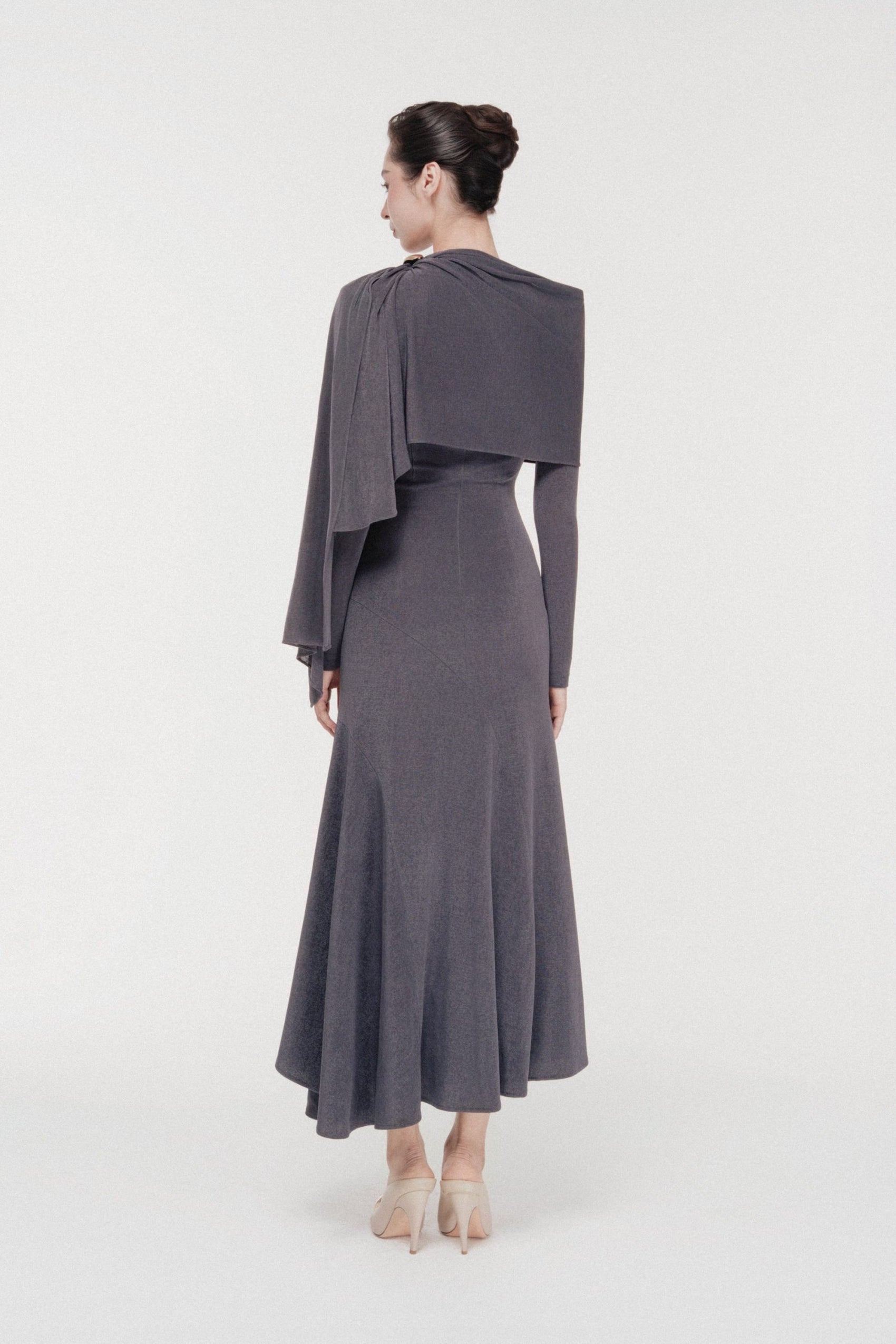 Sculpted High-Neck Fishtail Midi in Bezel image 2