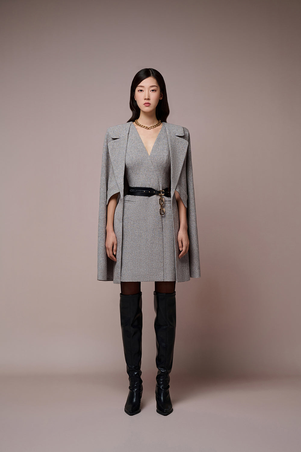 Aponi Caped Sleeves V-neck Dress