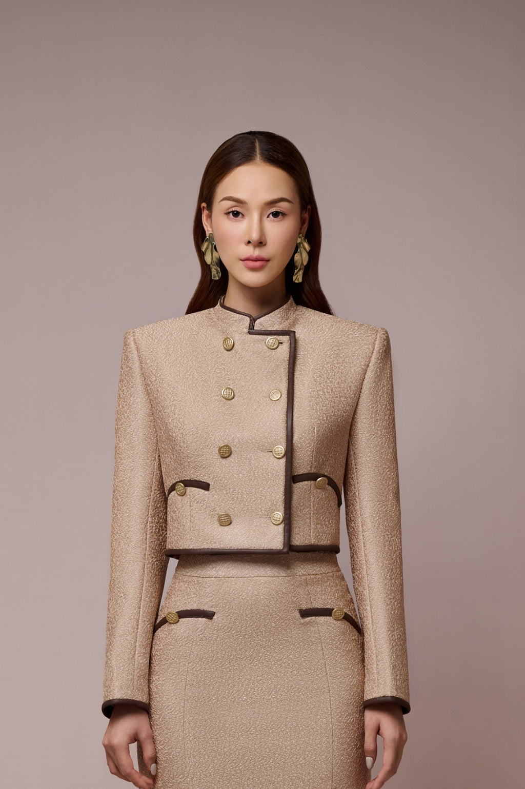 Linda Mandarin Collar Croptop Jacket