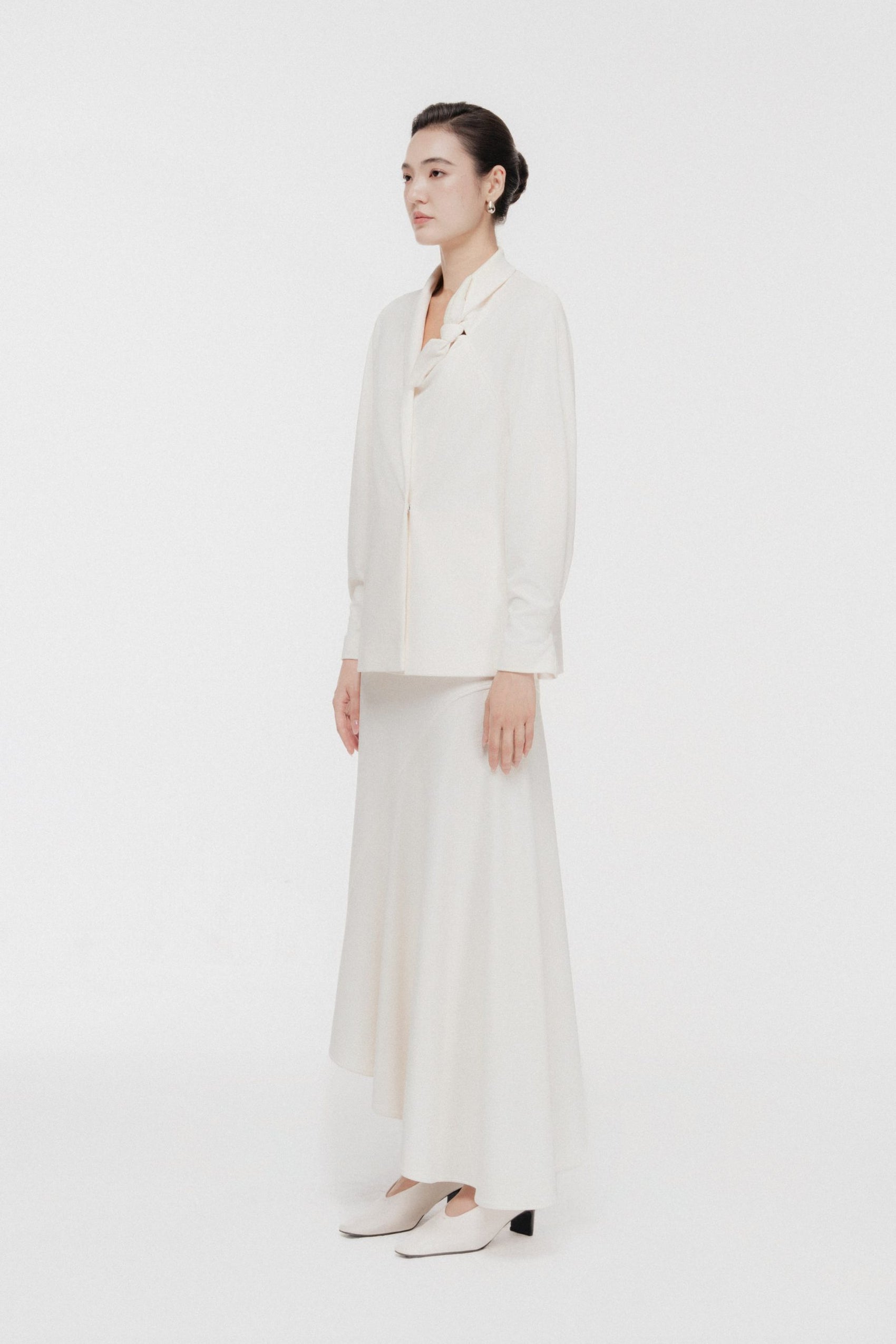 Asymmetric Bow Wrap Set in Cream image 1