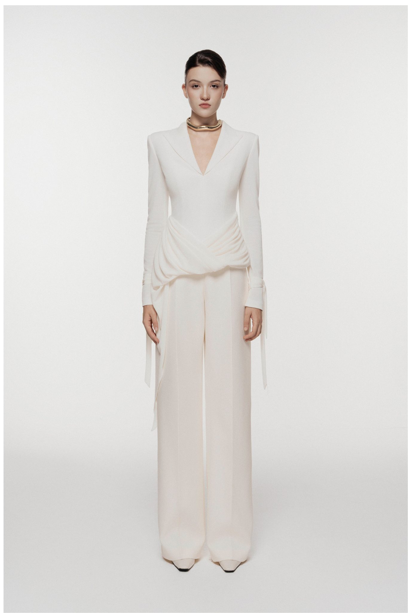 Asymmetric Draped V-Neck Set Design