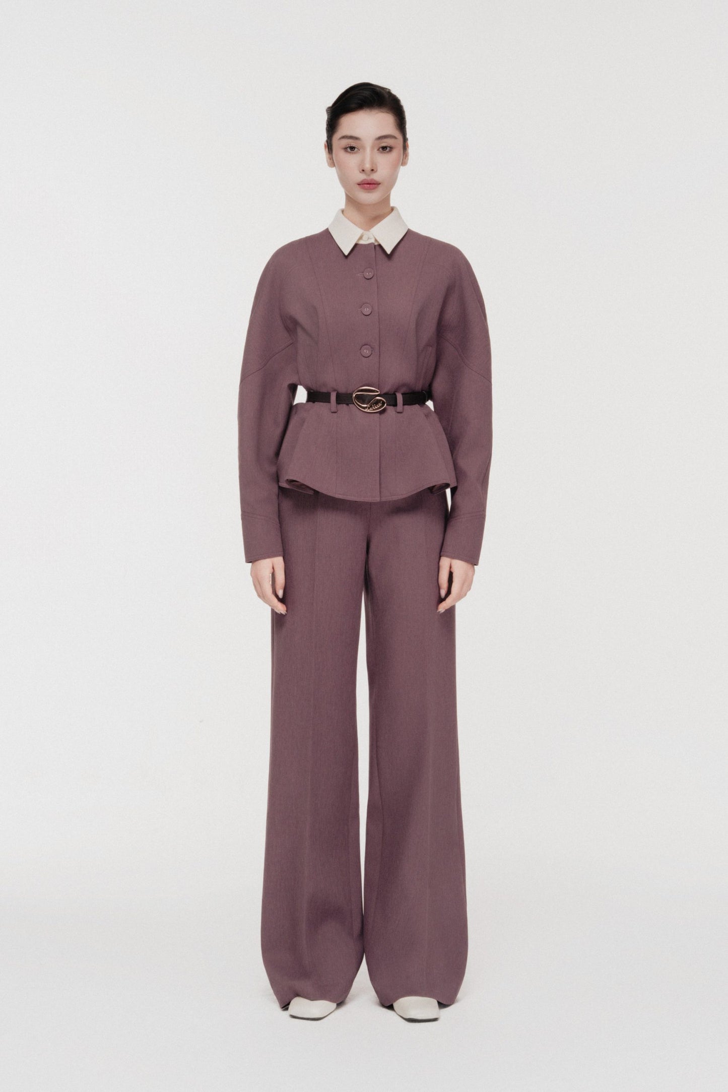 Quilted Structure Set with Wide-leg Trousers in Rose Taupe image 0