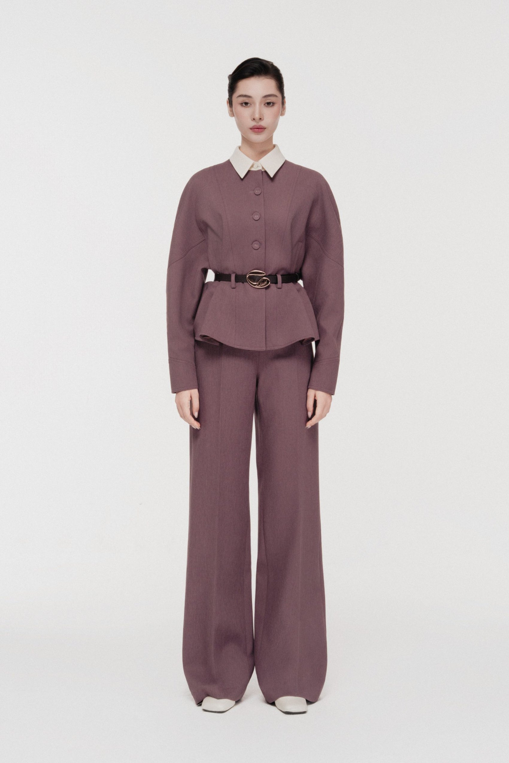 Quilted Structure Set with Wide-leg Trousers in Rose Taupe image 0