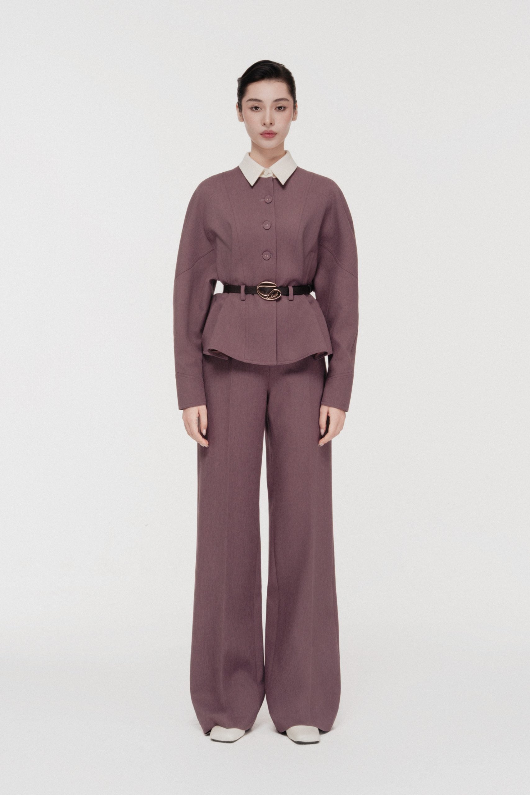 Quilted Structure Set with Wide-leg Trousers in Rose Taupe image 0