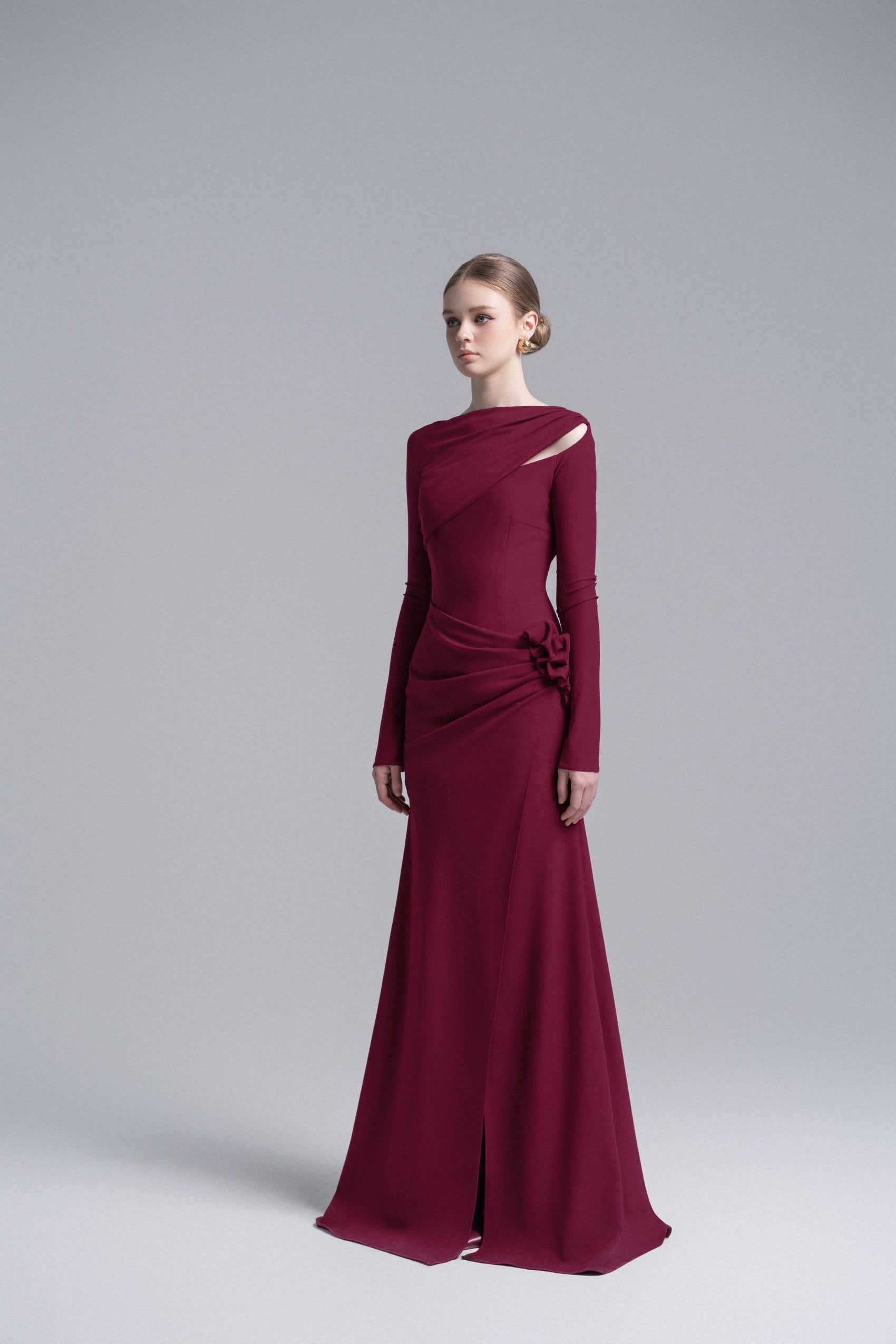 claret 3D Floral Mermaid Dress image 1