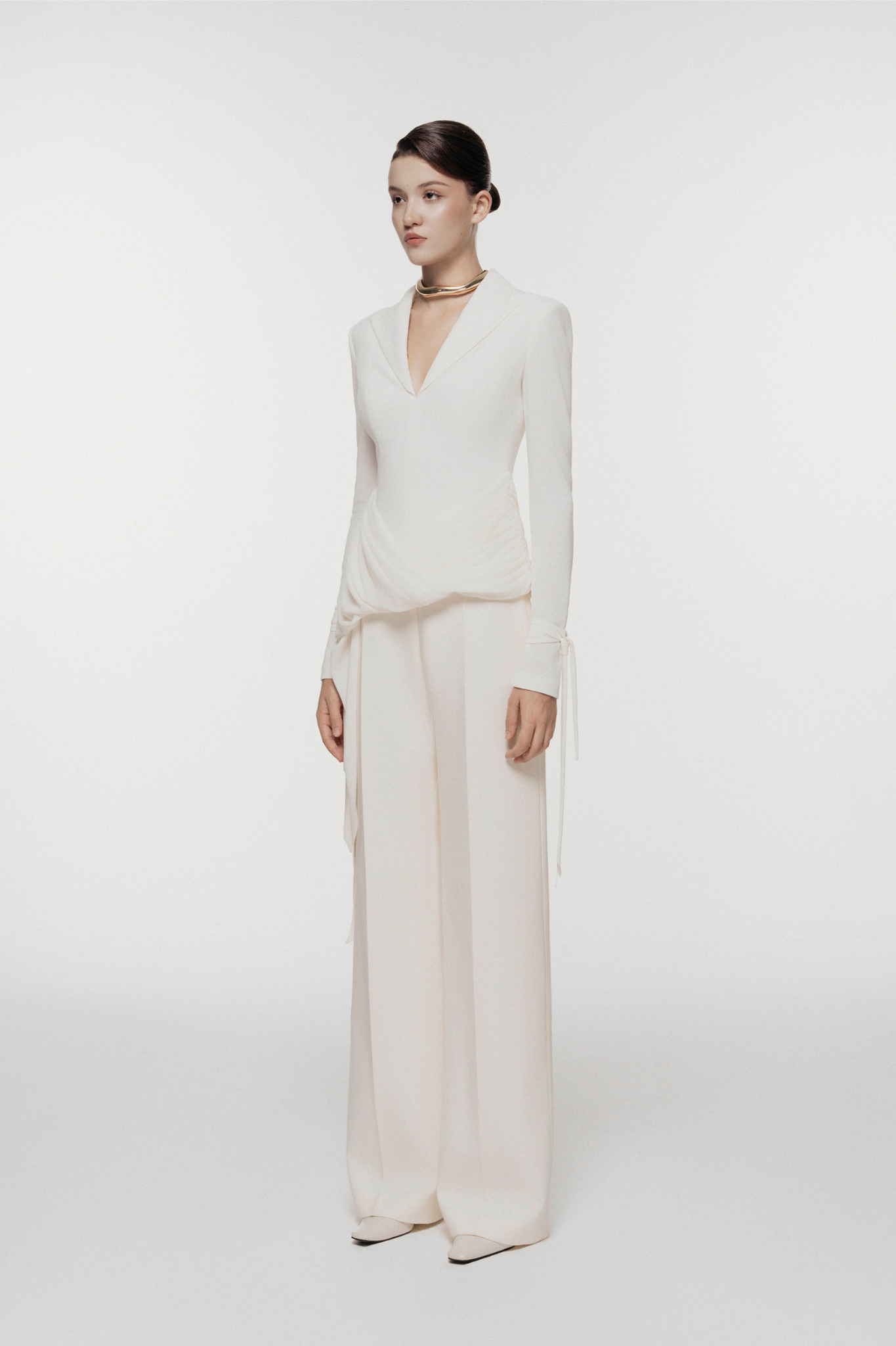 Asymmetric Draped V-Neck Set Design