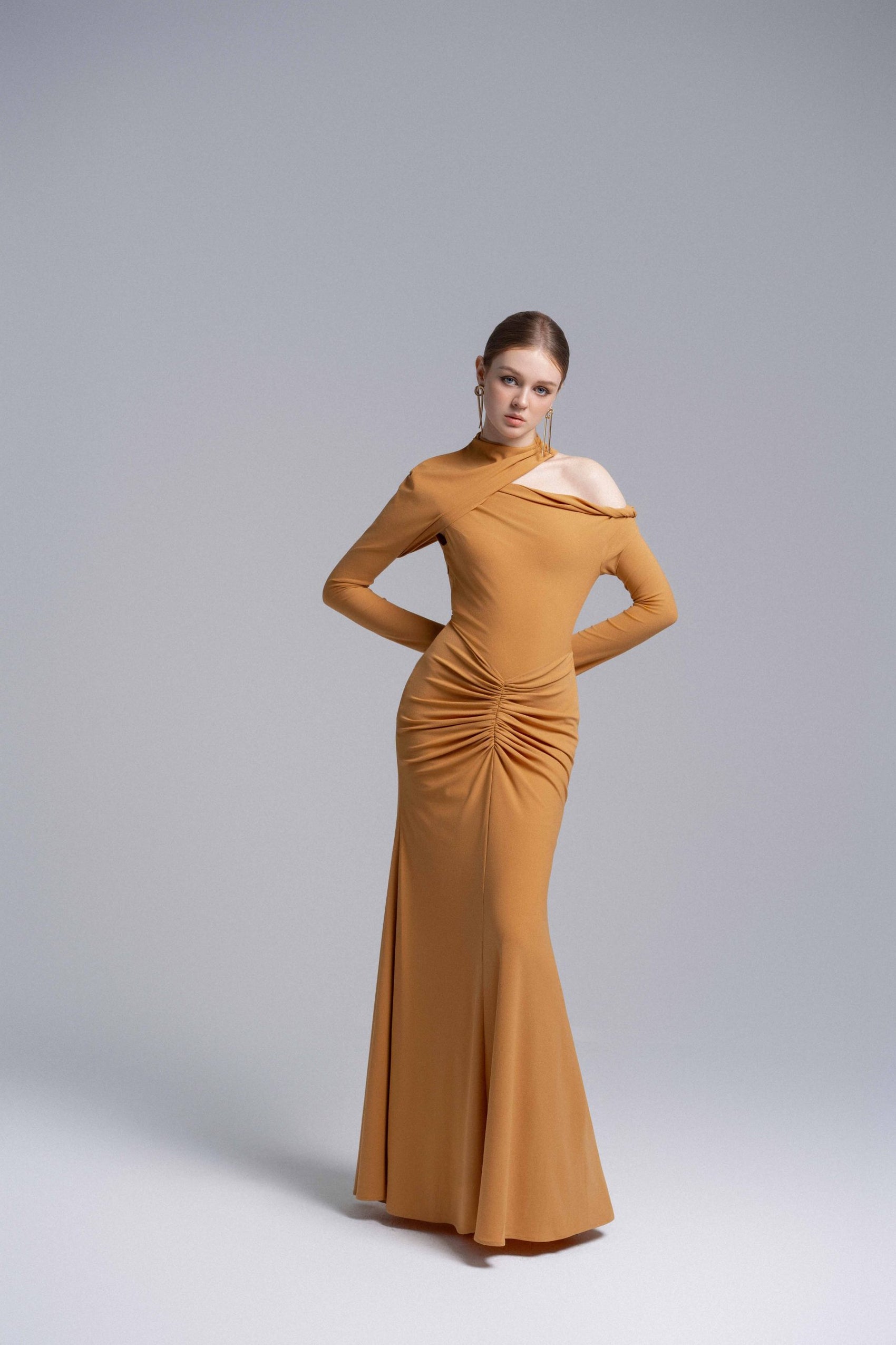 Marigold Halter Draped Dress image 1