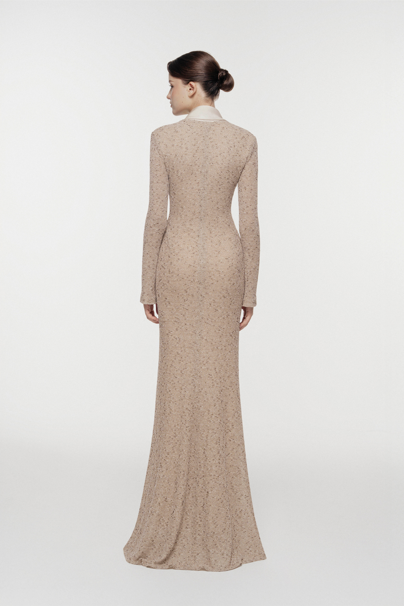 Silk Scarf-Lapel Column Gown