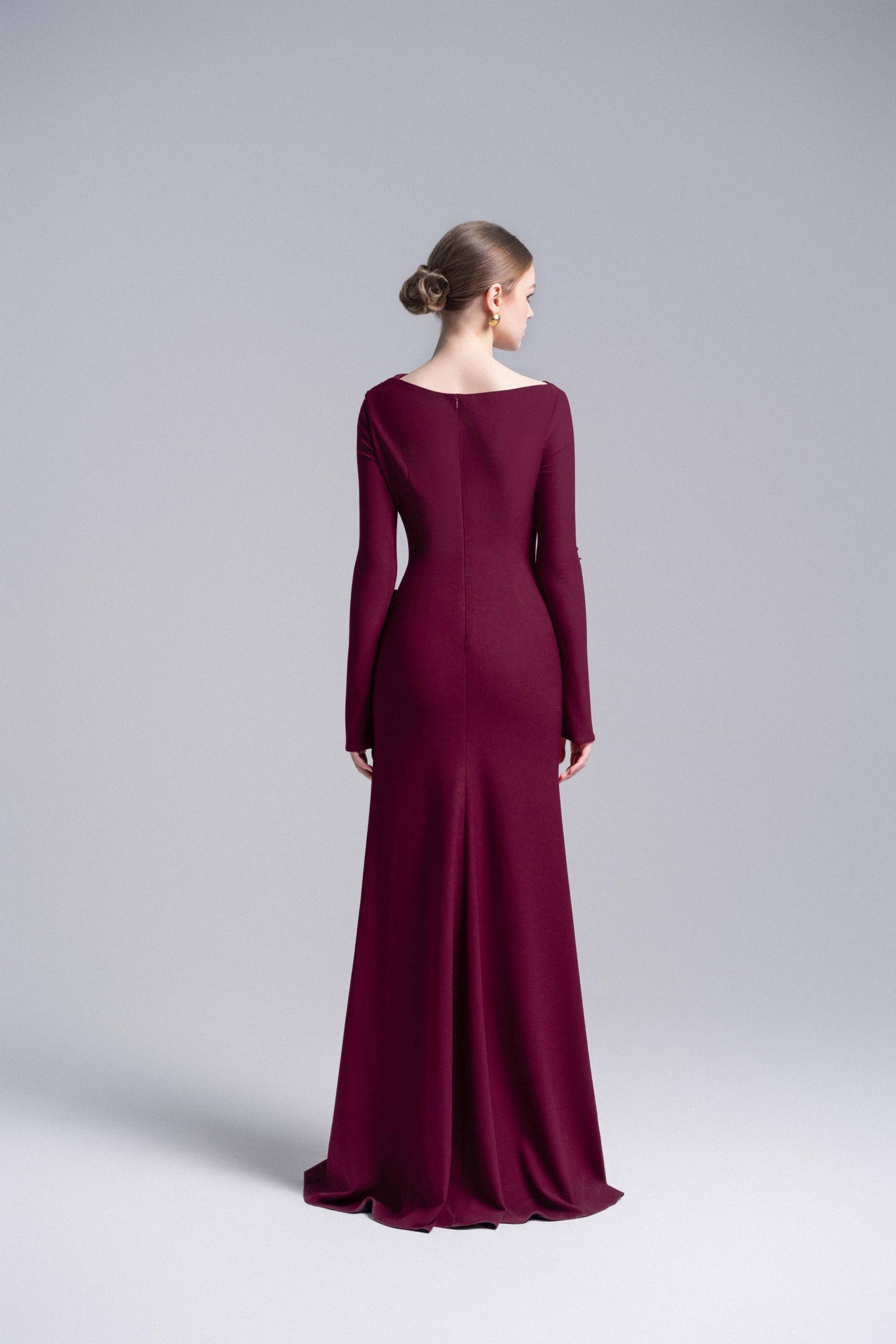 claret 3D Floral Mermaid Dress image 2