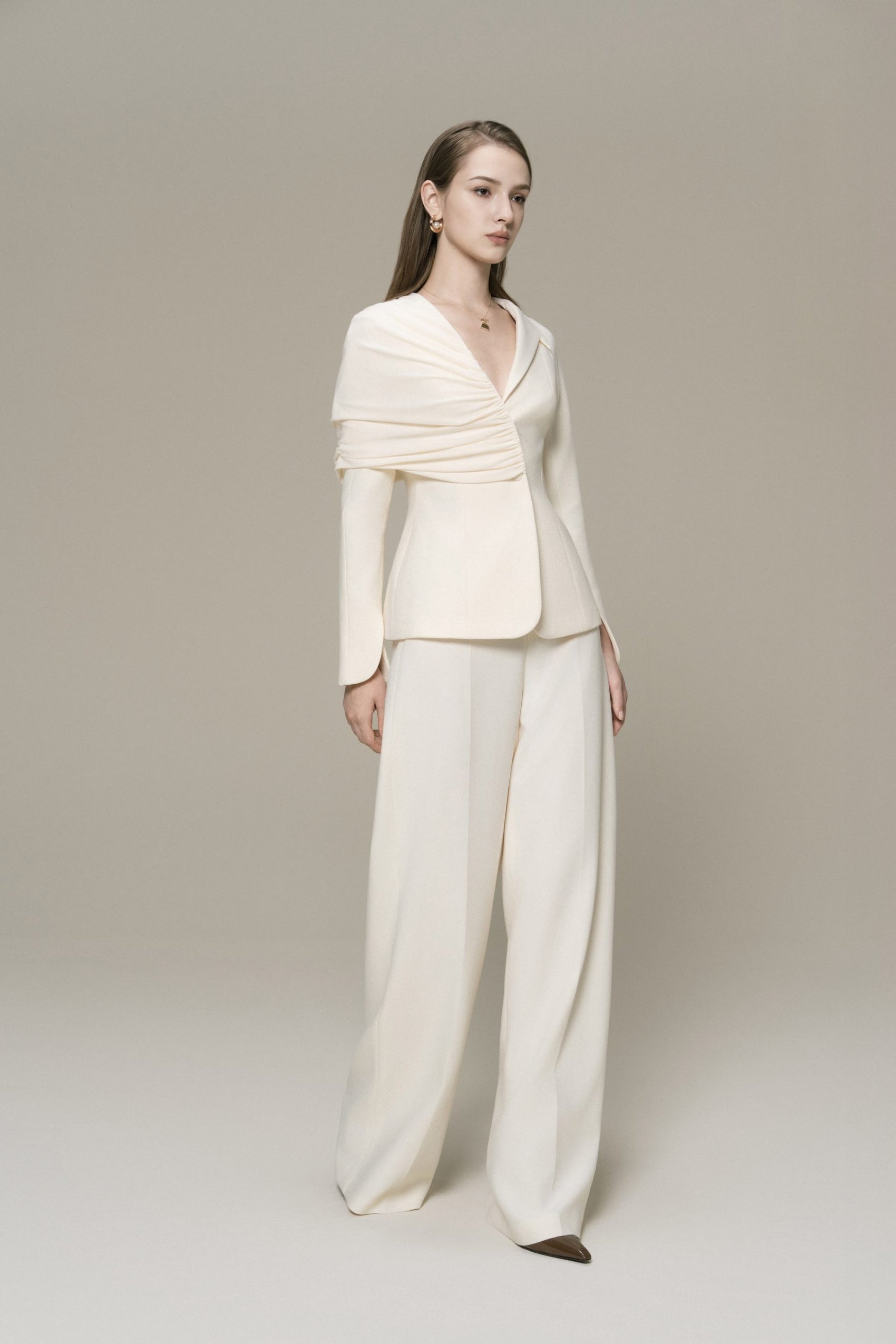 V-neck Draped Set (Blazer & Trousers) image 2