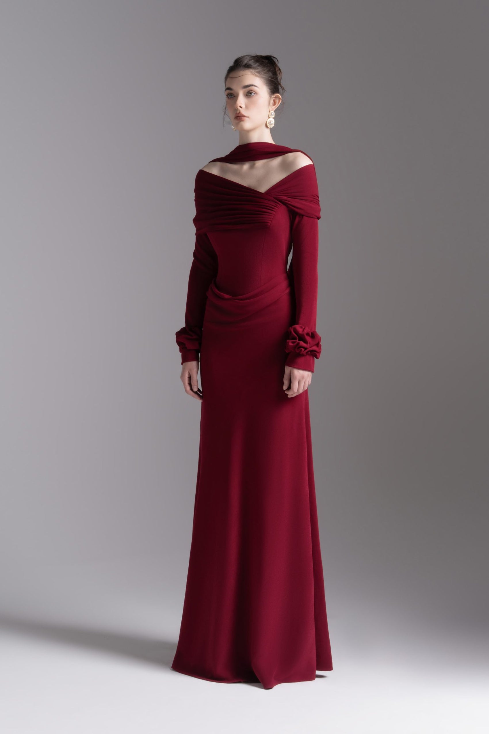 Silken Scarf Gown in Burgundy image 1