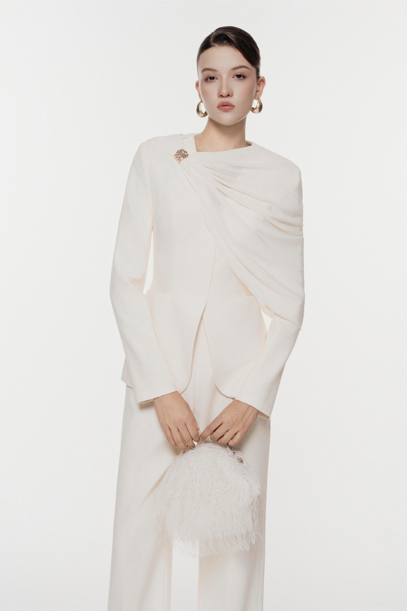 Draped Shoulder Tailored Set Design