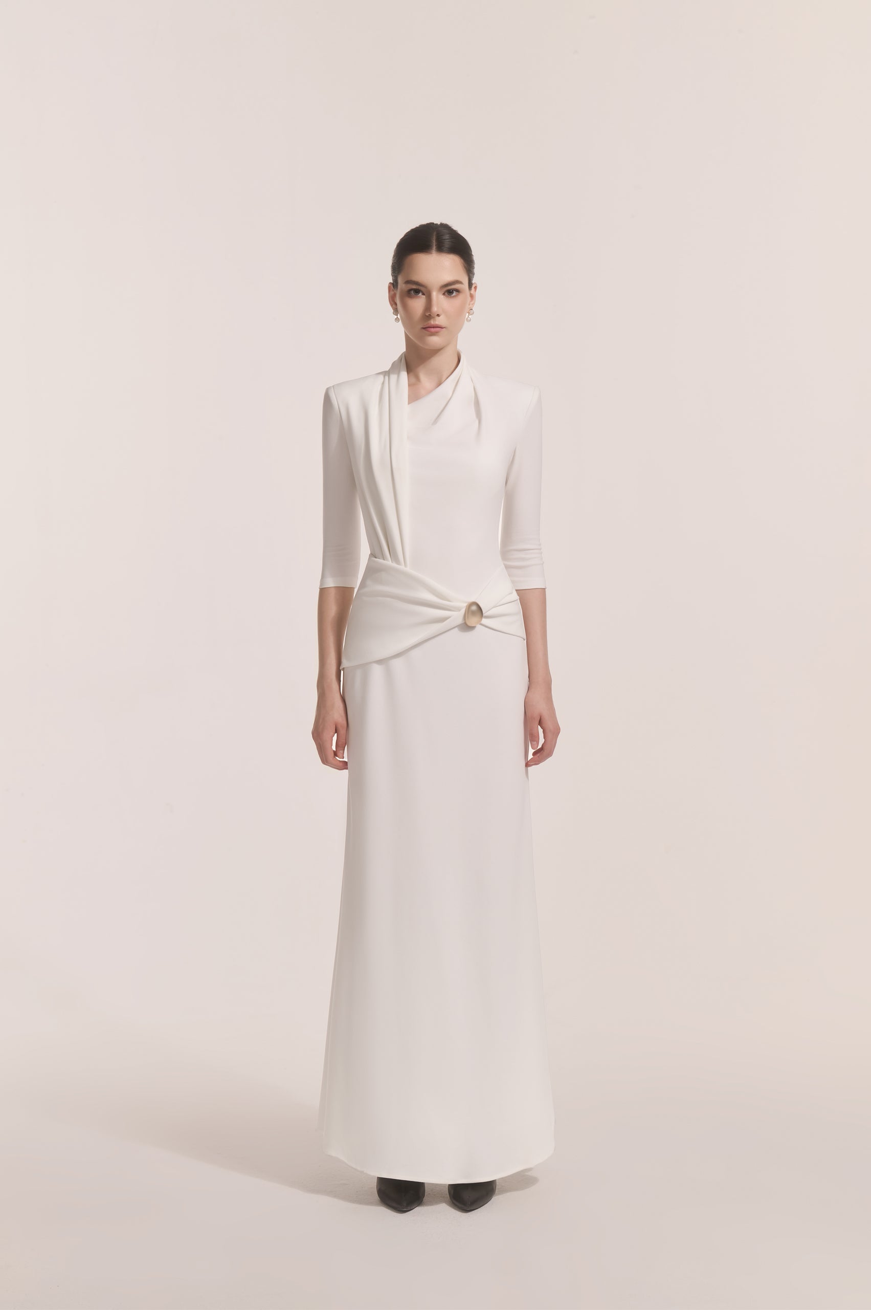 Astra Draped Midi in Ivory image 0