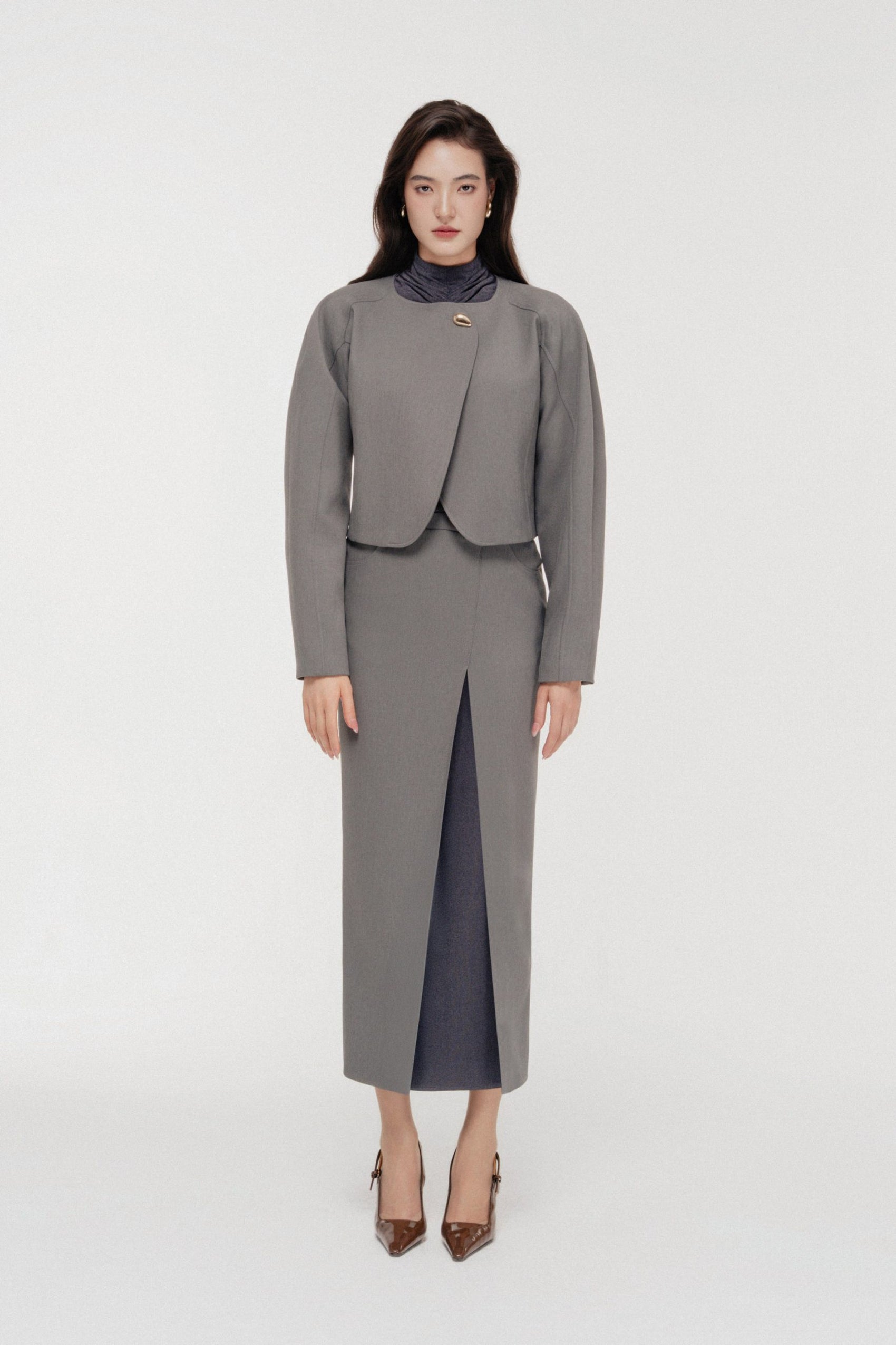 Solstice Cropped Jacket Set in Monument image 0