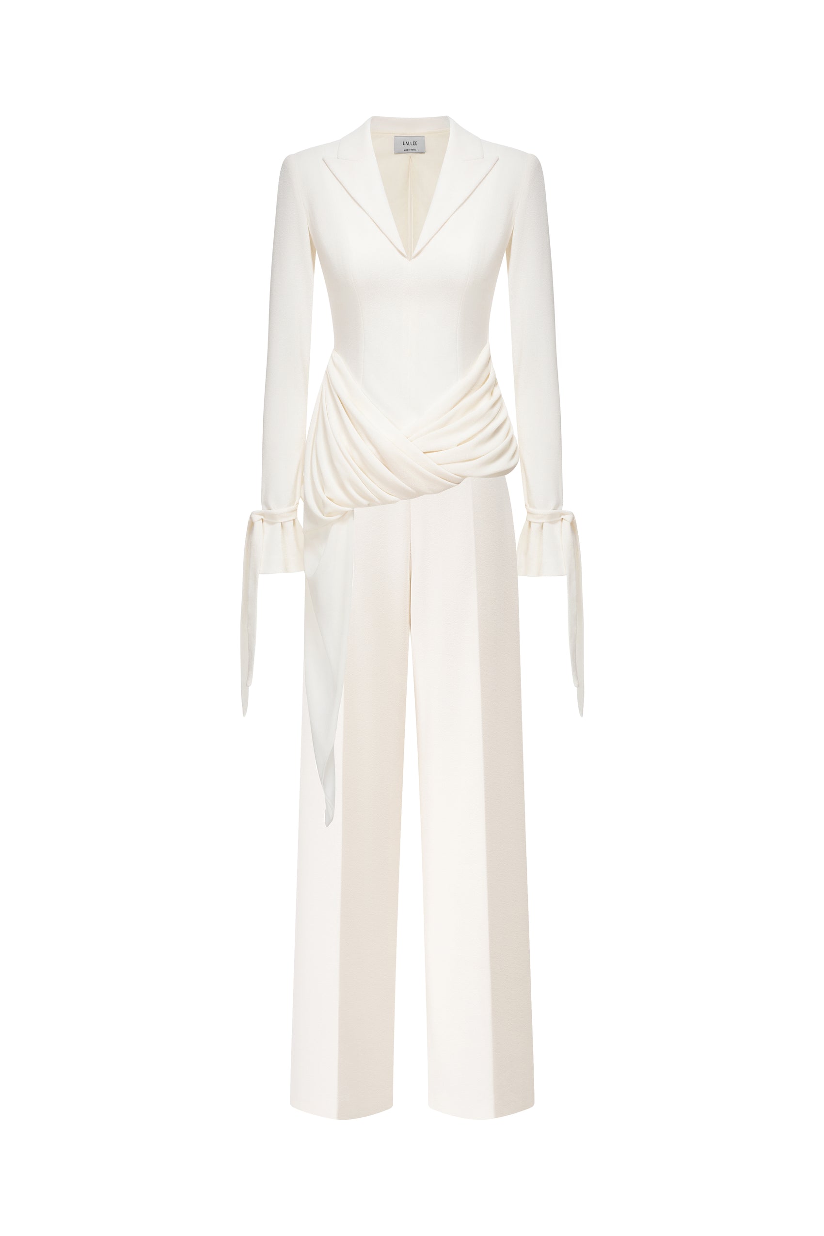 Asymmetric Draped V-Neck Set Design