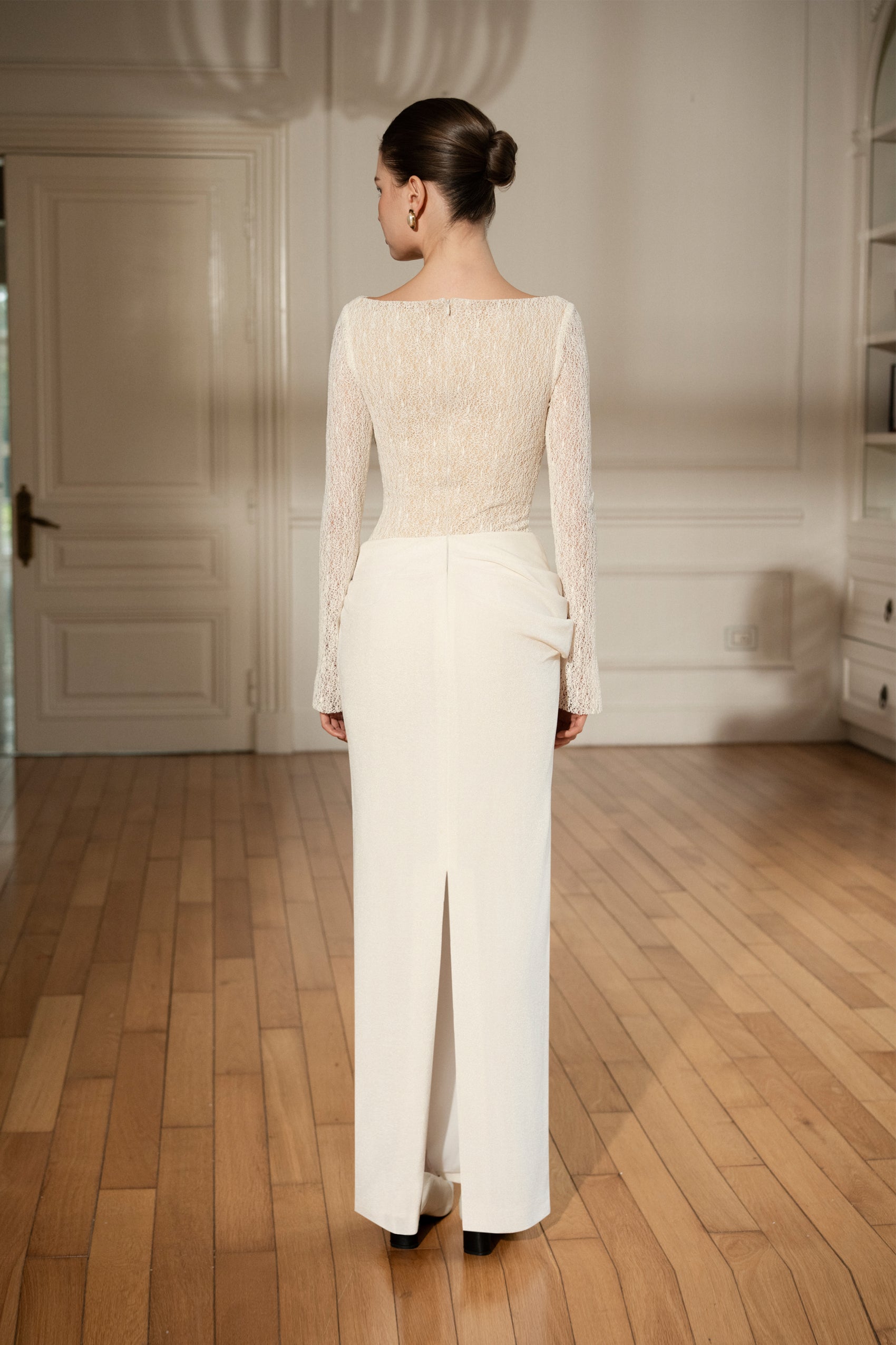 Draped Lace Pencil Dress