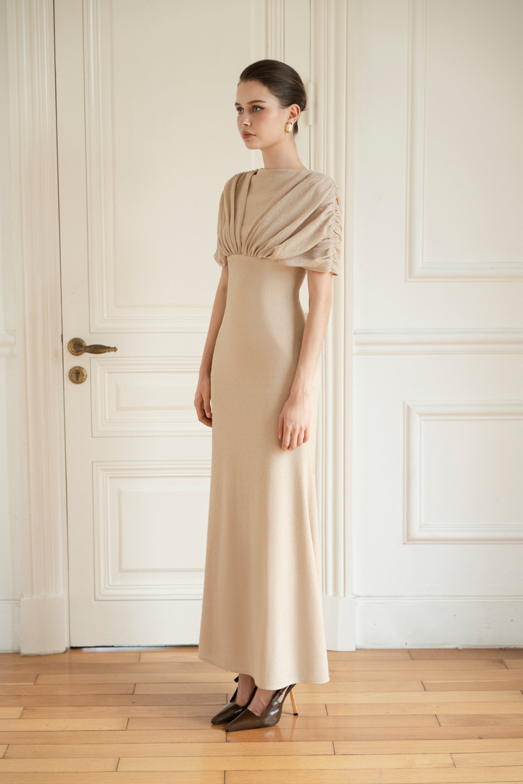 Nocturne Monochrome Gown in Bleached Sand