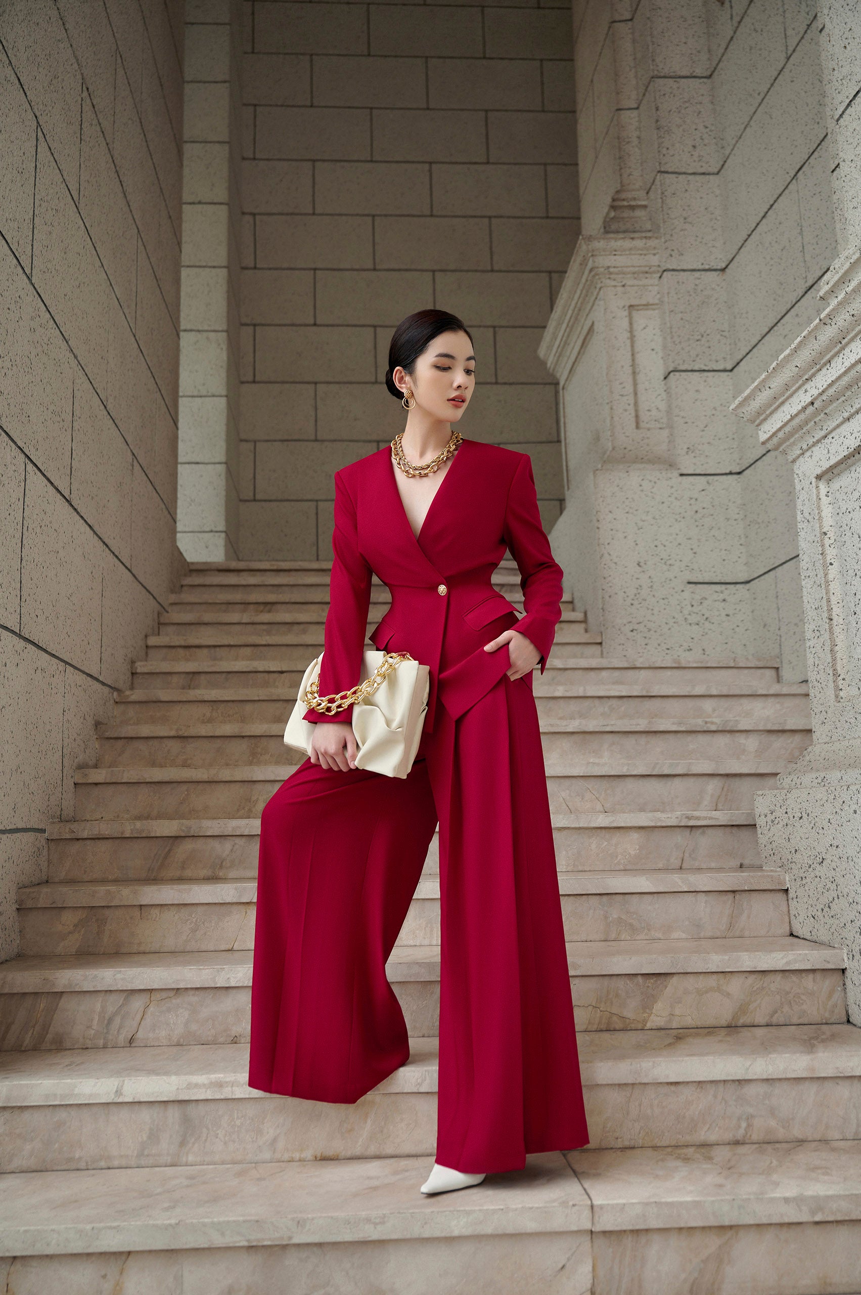 Red Velvet Wide Leg Pants