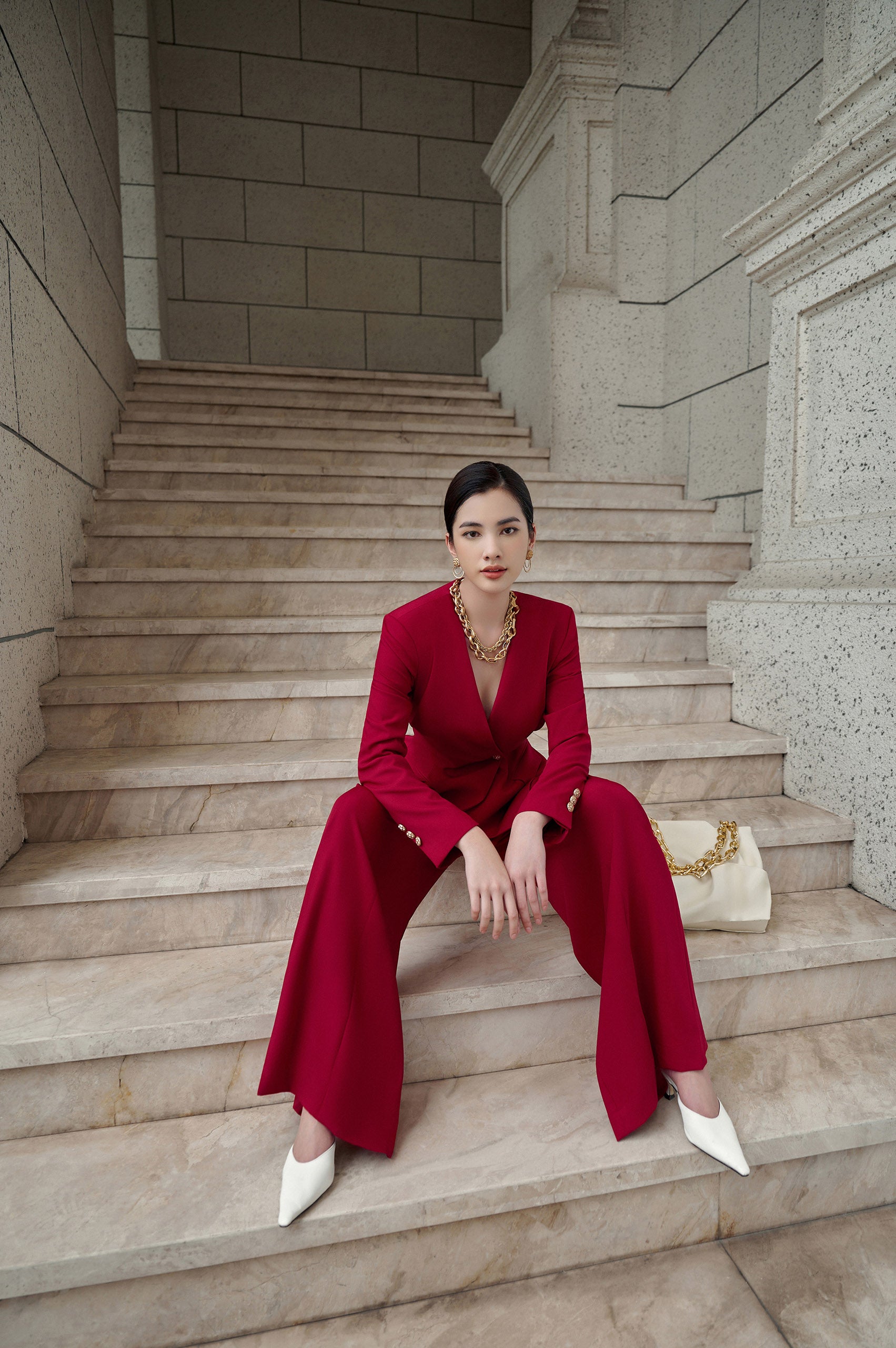 Red Velvet Wide Leg Pants